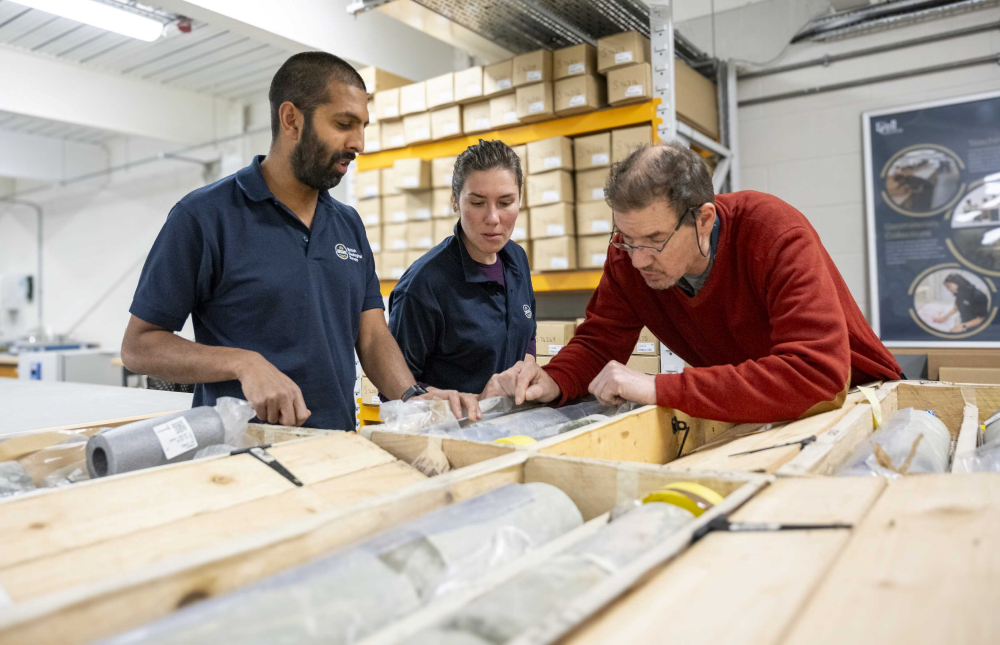 BGS geologists studying the core in the National Geological Repository.